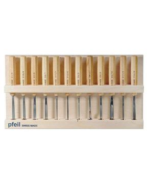 Expositor de madera para 12 gubias de iniciación (vacío) Pfeil